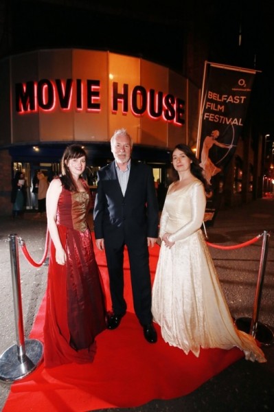 Ser Barristan Selmy also known as Ulster actor Ian McElhinney on the red carpet with damsels Ali Campeau (left) and Debbie McCormack for the exclusive preview of Game of Thrones series 4 episode1 at the Moviehouse, Dublin Road, Belfast, as part of the 14th Belfast Film Festival.
  Picture by Brian Morrison.