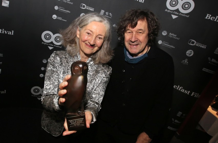 Actress Bríd Brennan was presented with the Reálta Award for Outstanding Contribution to Cinema by Stephen Rea on behalf of Belfast Film Festival.