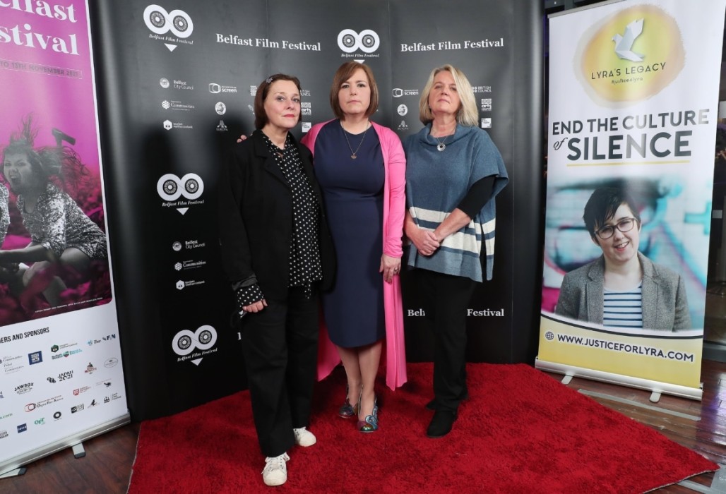 Lyra McKee’s sister, Nichola McKee Corner joins ‘Lyra’ filmmaker Alison Millar and Director of Belfast Film Festival, Michele Devlin at the gala screening of the documentary about the life of the journalist at the 21st Belfast Film Festival.
