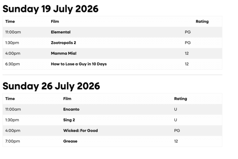 Belfast One Summer Cinema Schedule