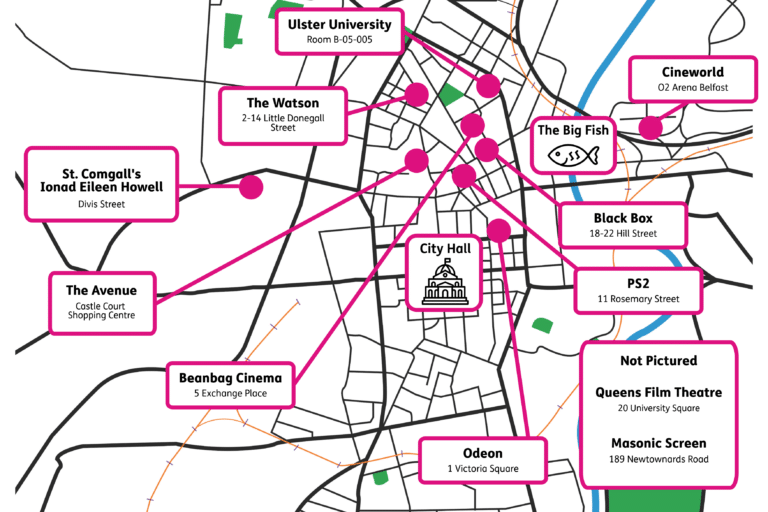 Map of partner venues for Belfast Film Festival 2026